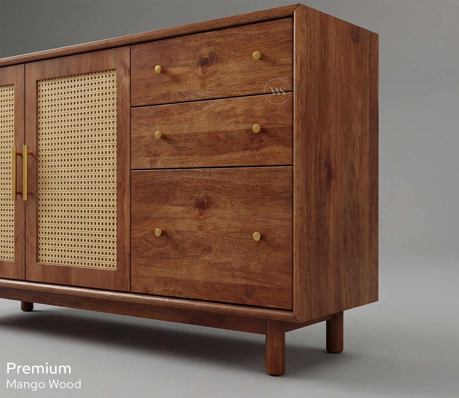 Tanay Mango Wood Sideboard with Cane Accents (Teak Finish)