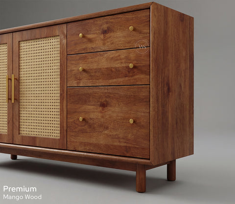 Tanay Mango Wood Sideboard with Cane Accents (Teak Finish)