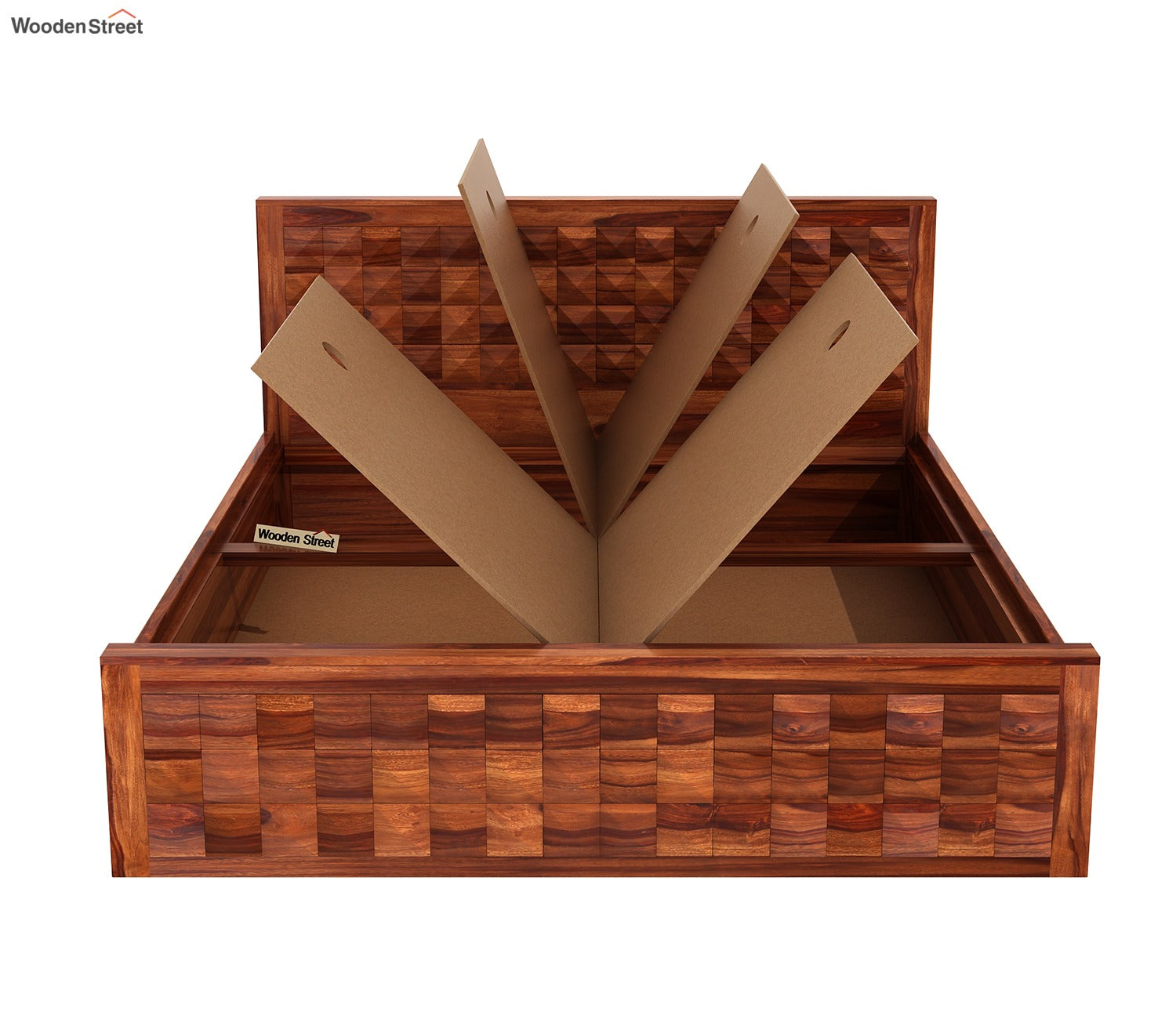 Morse Sheesham Wood Bed With Box Storage (Queen Size, Honey Finish)