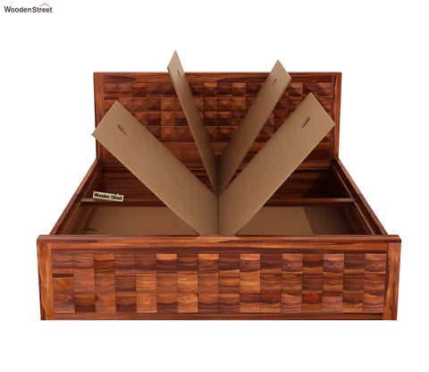 Morse Sheesham Wood Bed With Box Storage (Queen Size, Honey Finish)