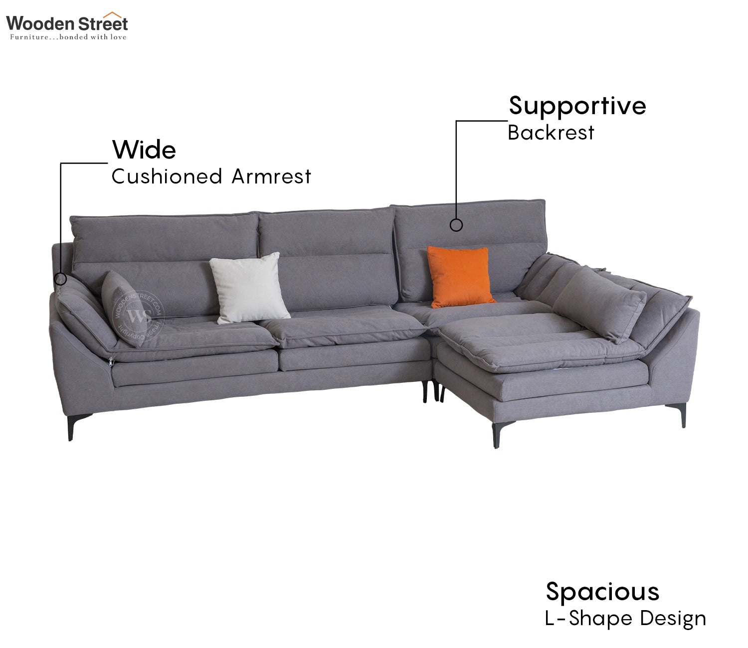 Arnett Premium L shape Fabric Sofa (Grey)