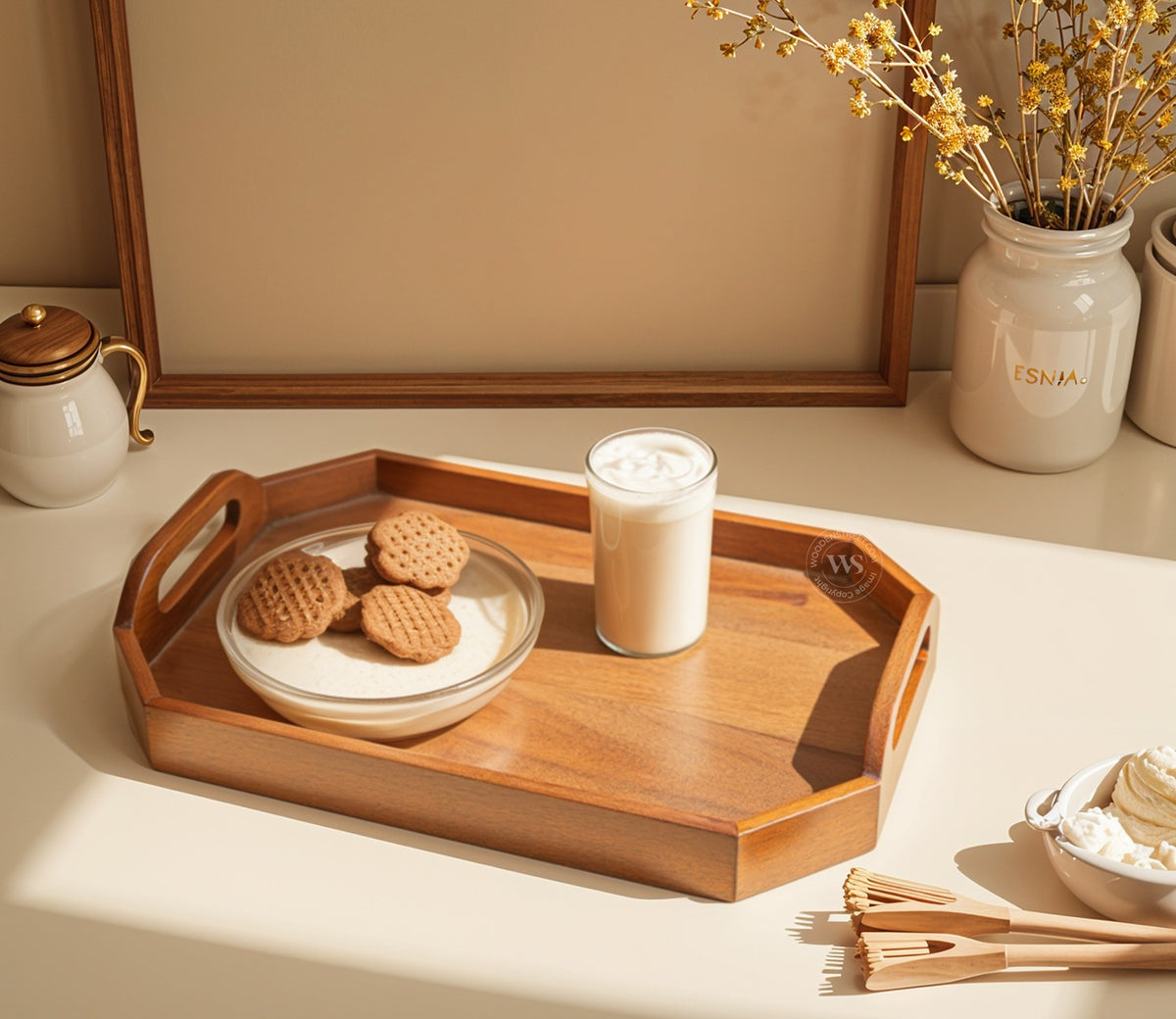Cosmos Mango Wood Handcrafted Octagonal Serving Tray (Medium)