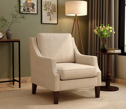 Minerva Premium Upholstered Lounge Chair With Cushioned Seat (Jade Ivory, Walnut Finish)