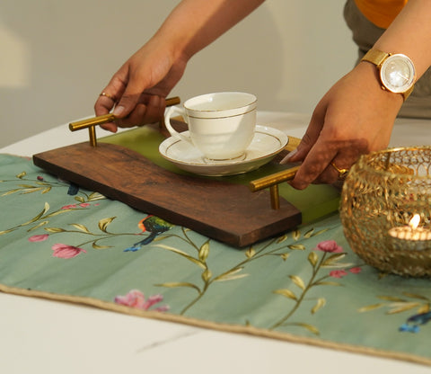 Bird on Branch Printed Cotton Table Runner (Teal, 13 x 72 Inches)