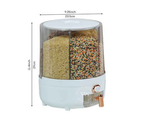 Rotarion 6- Compartment All-In-One Rotating Grain Dispenser (White, Large)