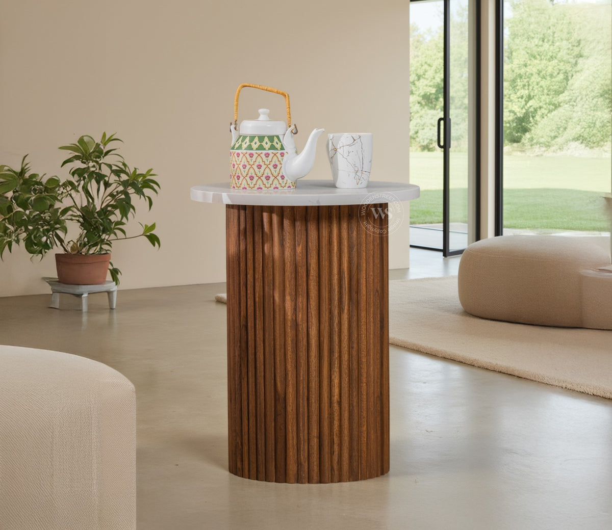 Shanay Sheesham Wood Quatrz Top Side and End Table (Teak Finish)