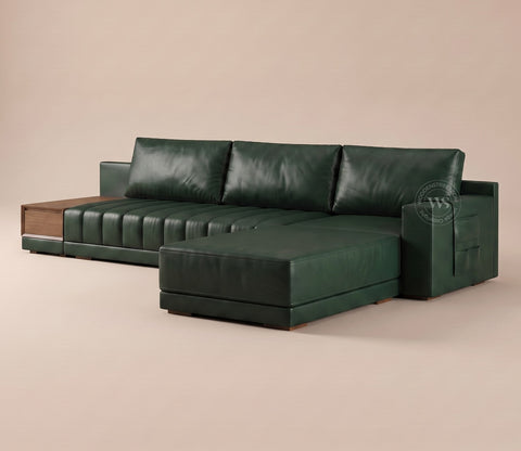 Oasis L-Shape Right Aligned Sectional Sofa (Leatherette, Leaf)