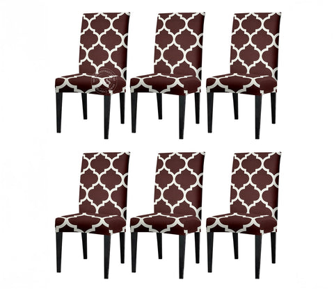 Terria Printed Polyester Spandex Chair Cover - Set of 6 (Brown)