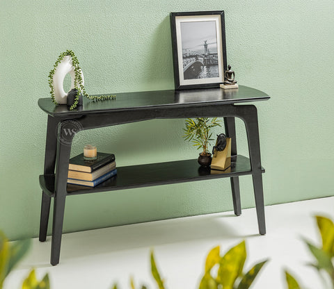Tudor Premium Mango Wood Double Tier Console Table (Black Finish)
