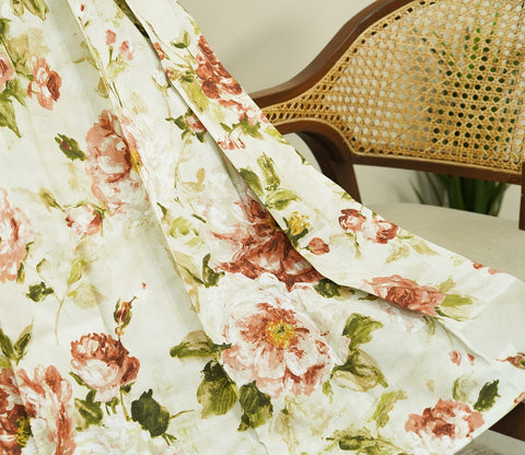Bloom Floral Print Light-Filtering Door Curtains Set of 2 (Orange, 7 Feet)