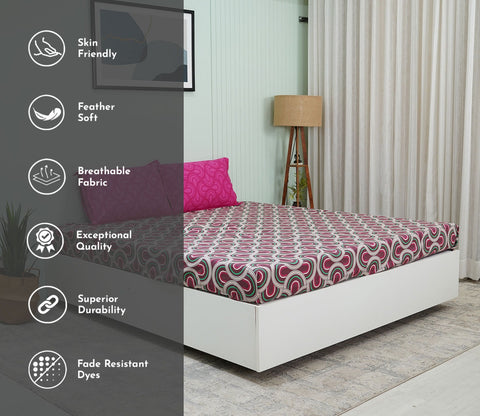 Meraki Celebration Queen Size Bedsheet (Red)