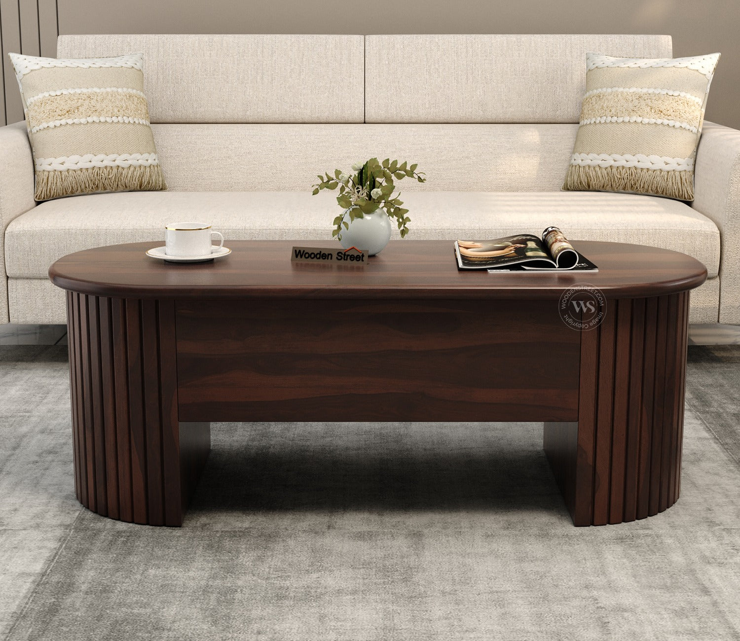 Silvia Lift Top Sheesham Wood Coffee Table with Hidden Storage Compartment (Walnut Finish)