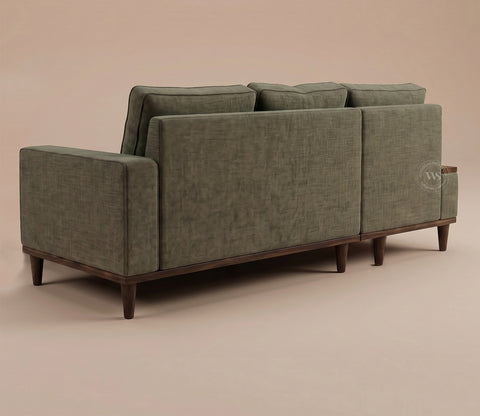 Ashion Premium Left Aligned L Shape Sofa with Built-in Side Wooden Deck (Sage Green)