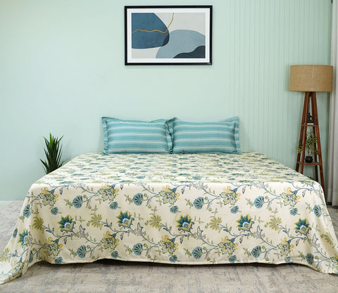 Venusa Classic Printed King Size Bedsheet (Green)