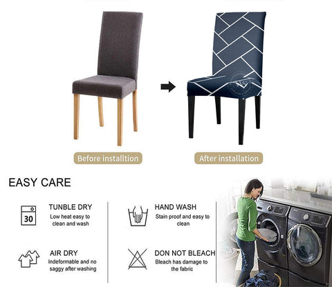 Looma Printed Polyester Spandex Chair Cover - Set of 6 (Indigo Blue)