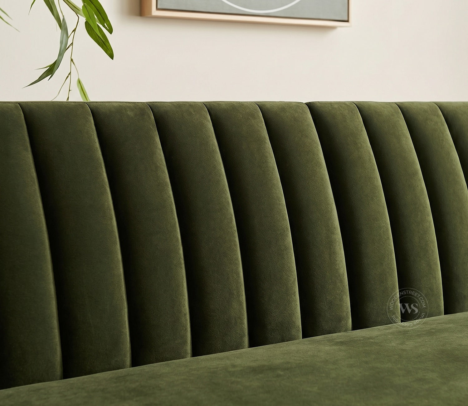 Everett L-Shape Corner Fabric Sofa (Velvet, Dark Olive Green)