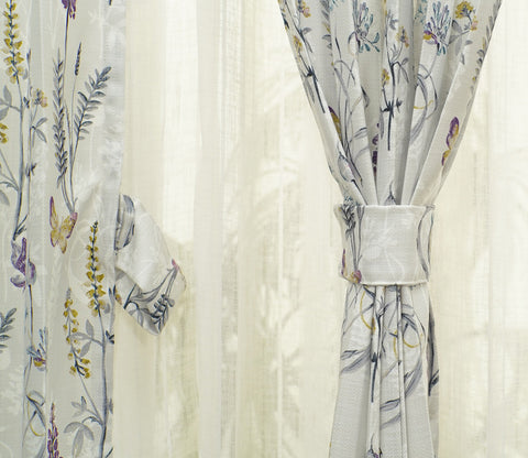 Grey Botanic Mist Floral Print Light-Filtering Door Curtains Set of 2 (Grey, 7 Feet)