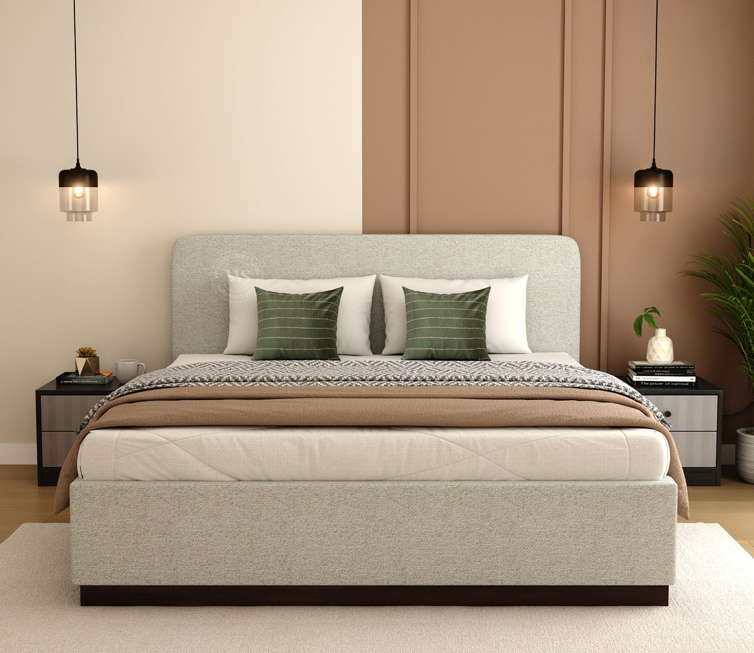 Andreas Premium Fabric Bed with Curved Headboard & Box Storage (King Size, Glacier Grey)