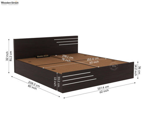 Treaden Premium Engineered Wood Bed With Quad Sectioned Box Storage (Queen Size, Flowery Wenge Finish)