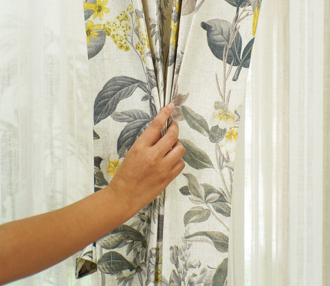 Leafy Floral Print Light-Filtering Door Curtains Set of 2 (Grey, 7 Feet)