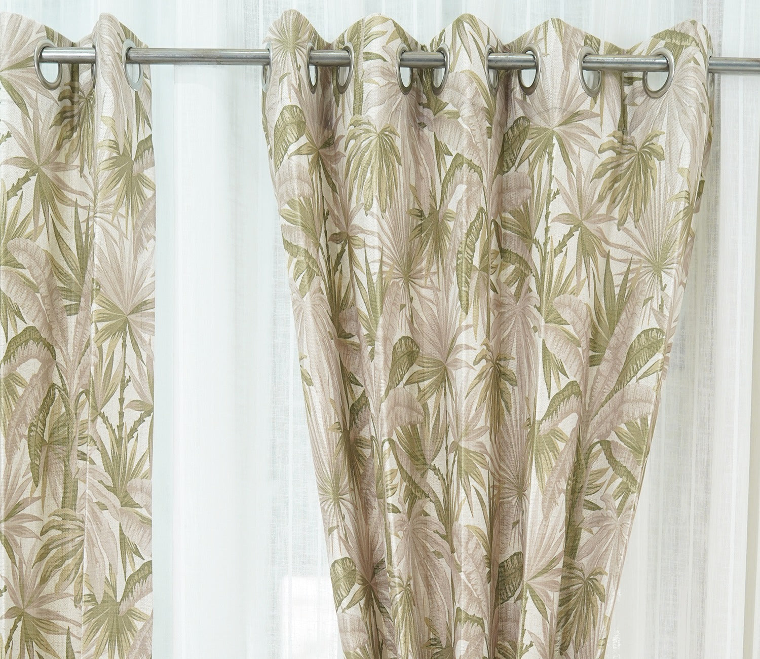 Palm Tree Light-Filtering Door Curtains Set of 2 (Green, 7 Feet)