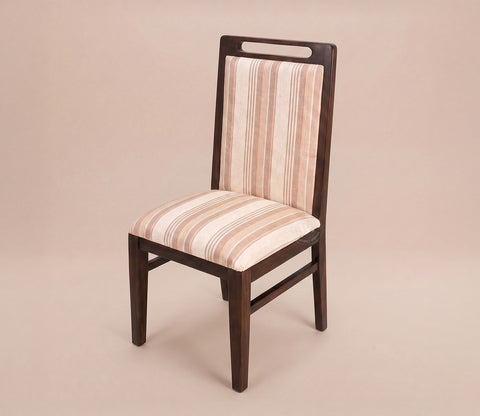 Hazel Sheesham Wood Premium Cotton Cushioned Dining Chair - Set of 2 (Cotton, Walnut Cream Stripe)
