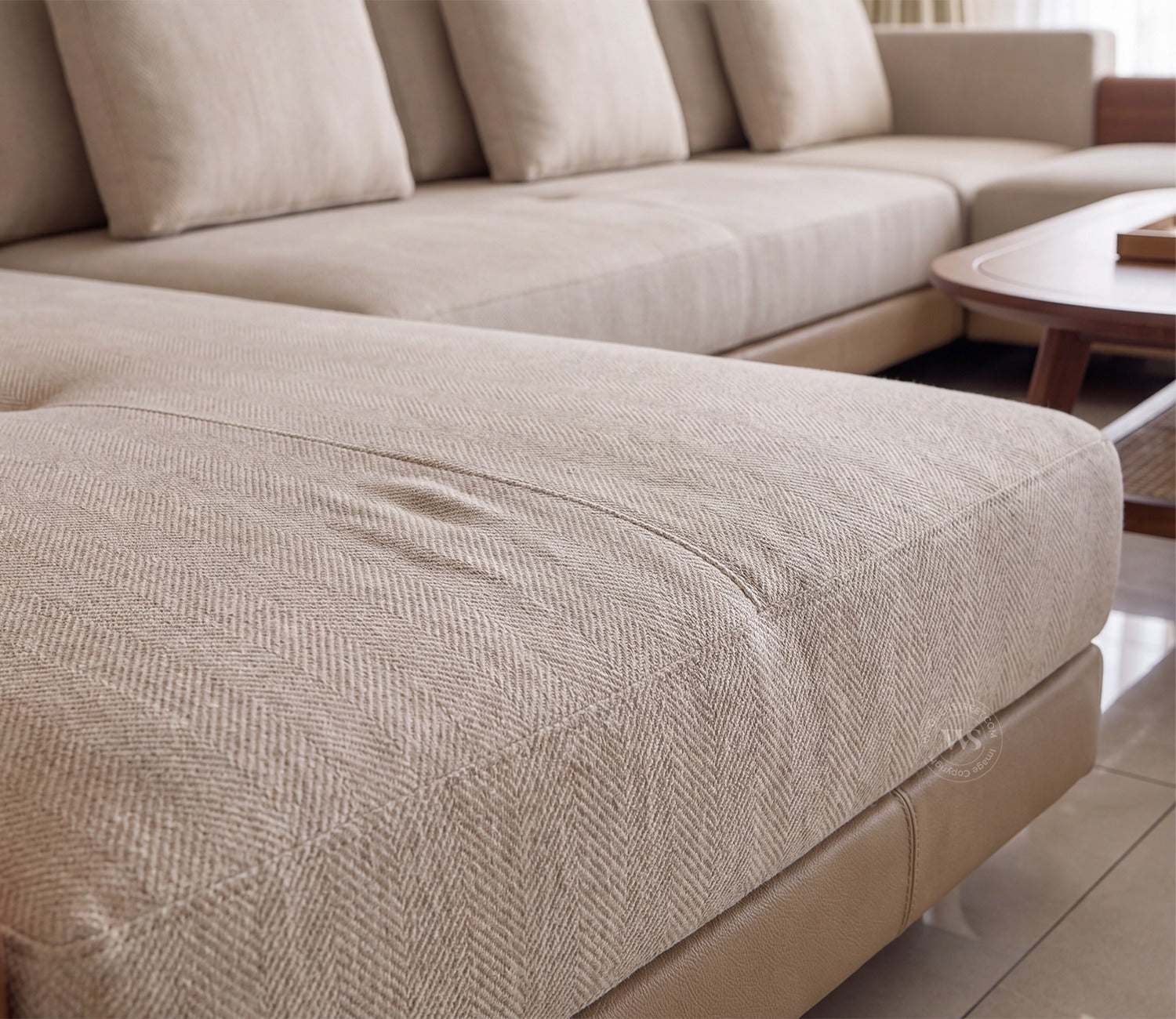 Matrix U-Shape Premium Sectional Fabric Sofa (Cottage Ivory)