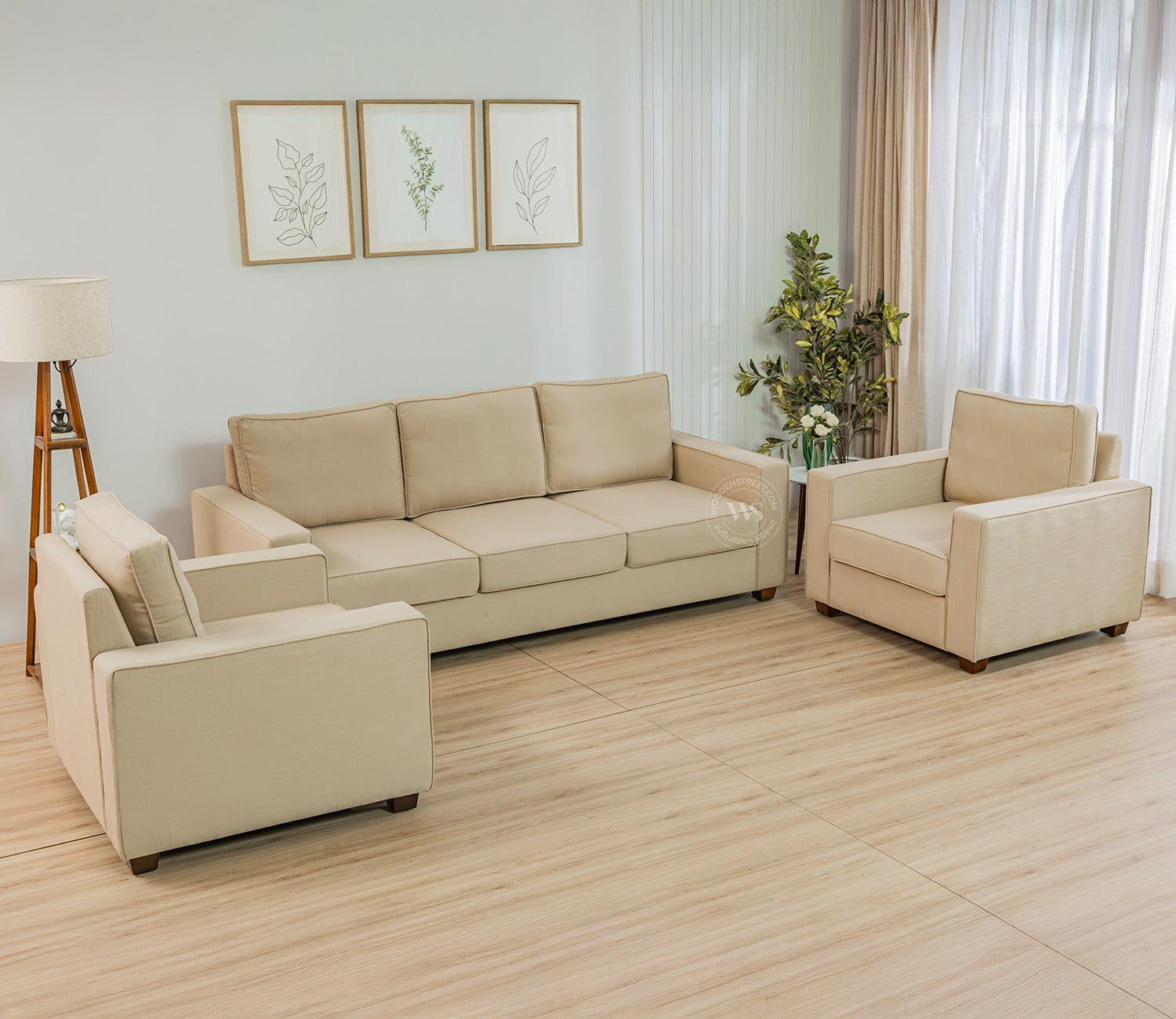 Albus 3+1+1 Seater Fabric Sofa Set (Cotton, Irish Cream)
