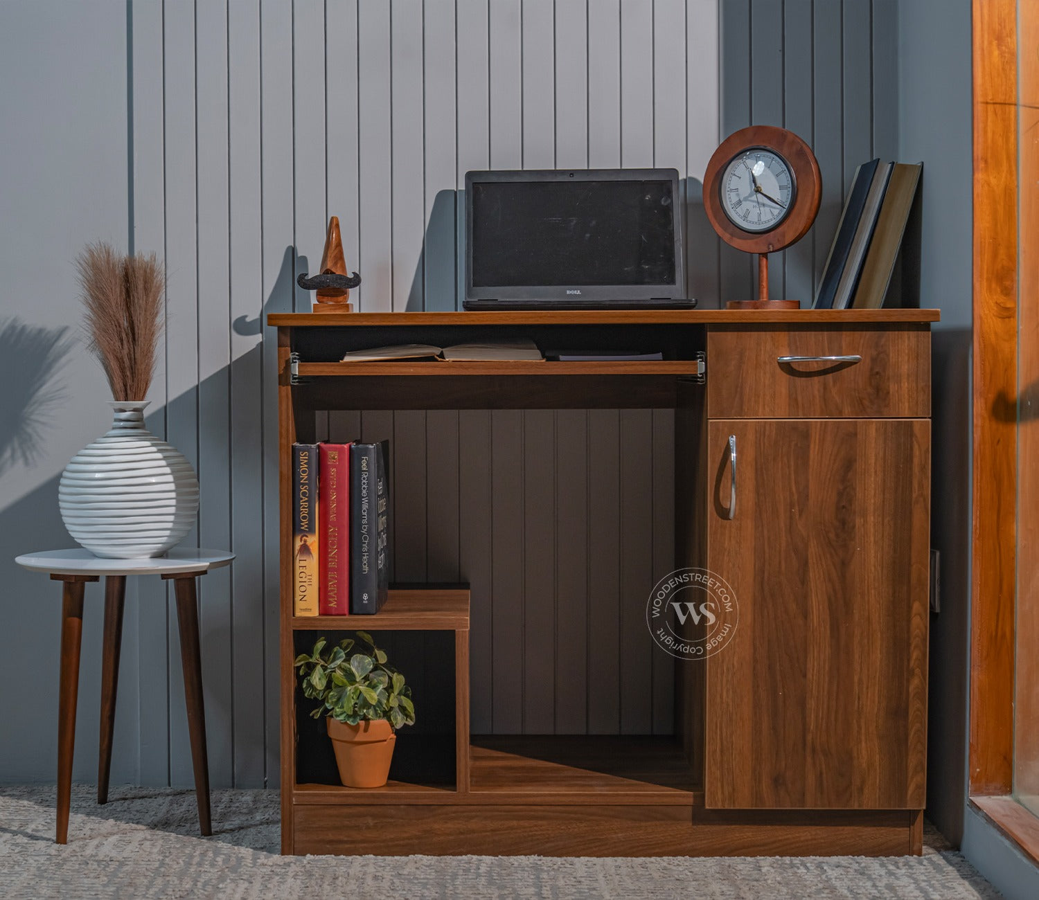 Scholar Engineered Wood Study Table With Sectioned and Sliding Storage (Columbian Walnut Finish)