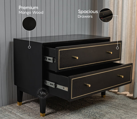 Royce Mango Wood 2 Chest of Drawers (Black Finish)