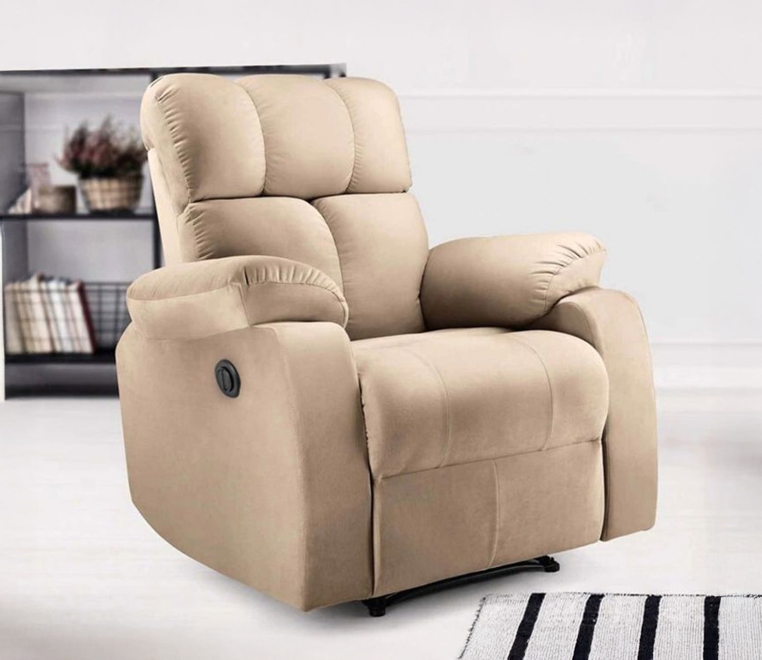 Valios Fabric 1 Seater Motorized Recliner Chair (Beige)
