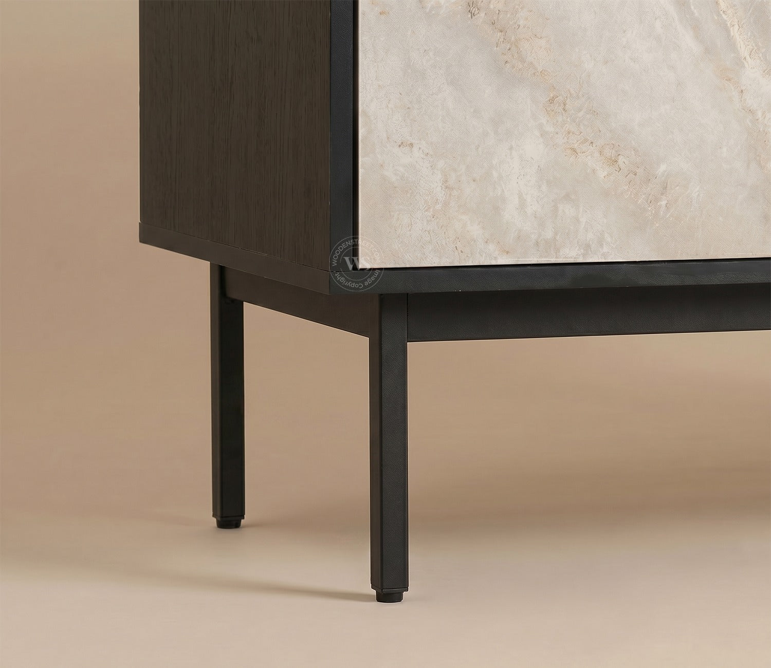 Marbay Modern Black Sideboard & Cabinet with Textured Front & Metal Base (Engineered Wood, Marble Pattern)