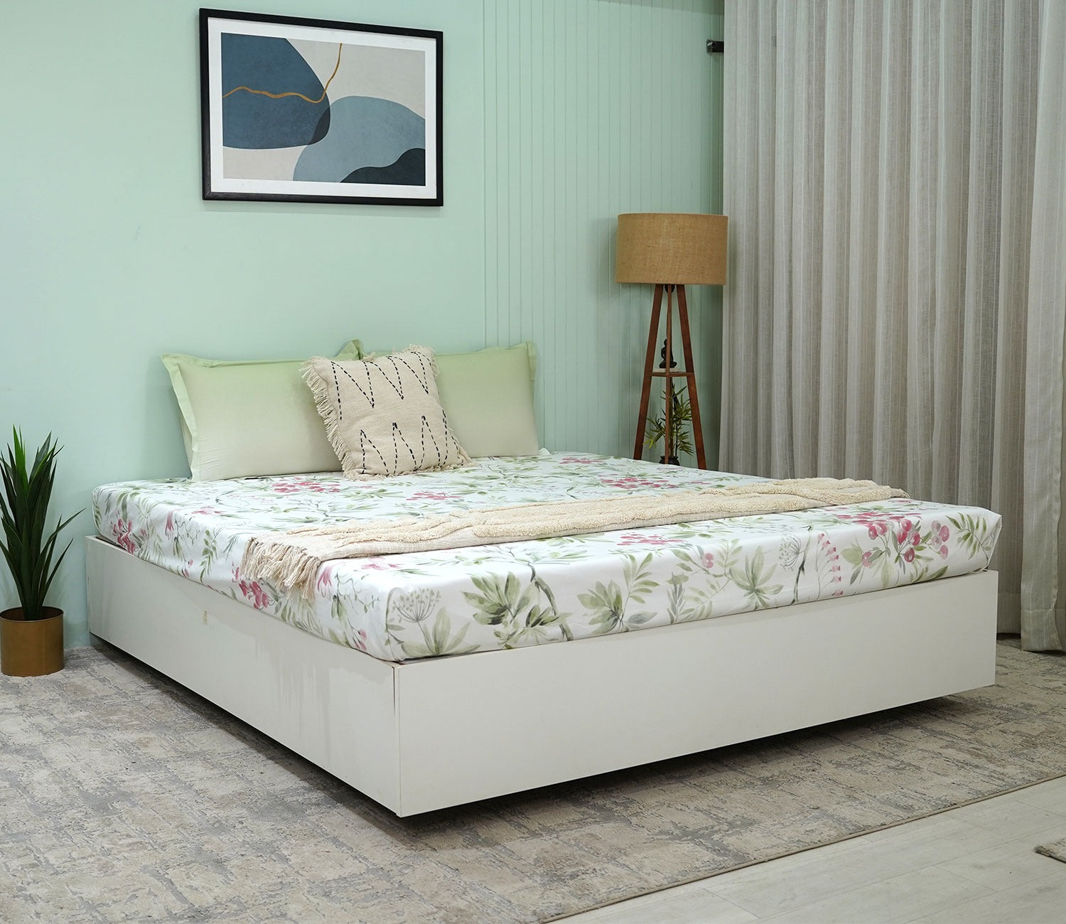Botany Flat Cotton Bed Sheet King Size with 2 Pillow Covers (Blue)