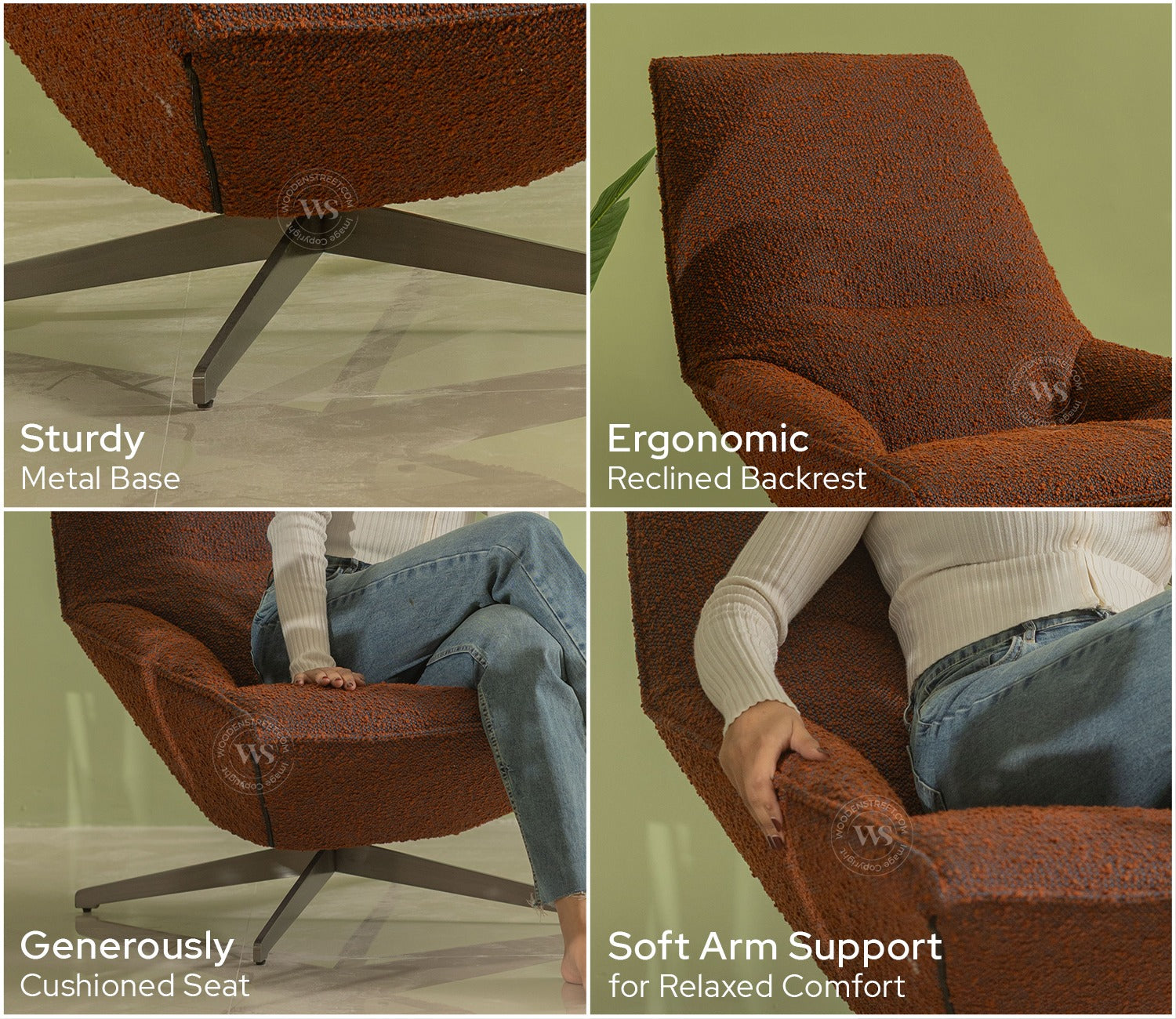 Anker Modern Upholstered Lounge Chair (Rust Brown)