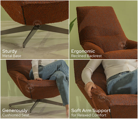 Anker Modern Upholstered Lounge Chair (Rust Brown)