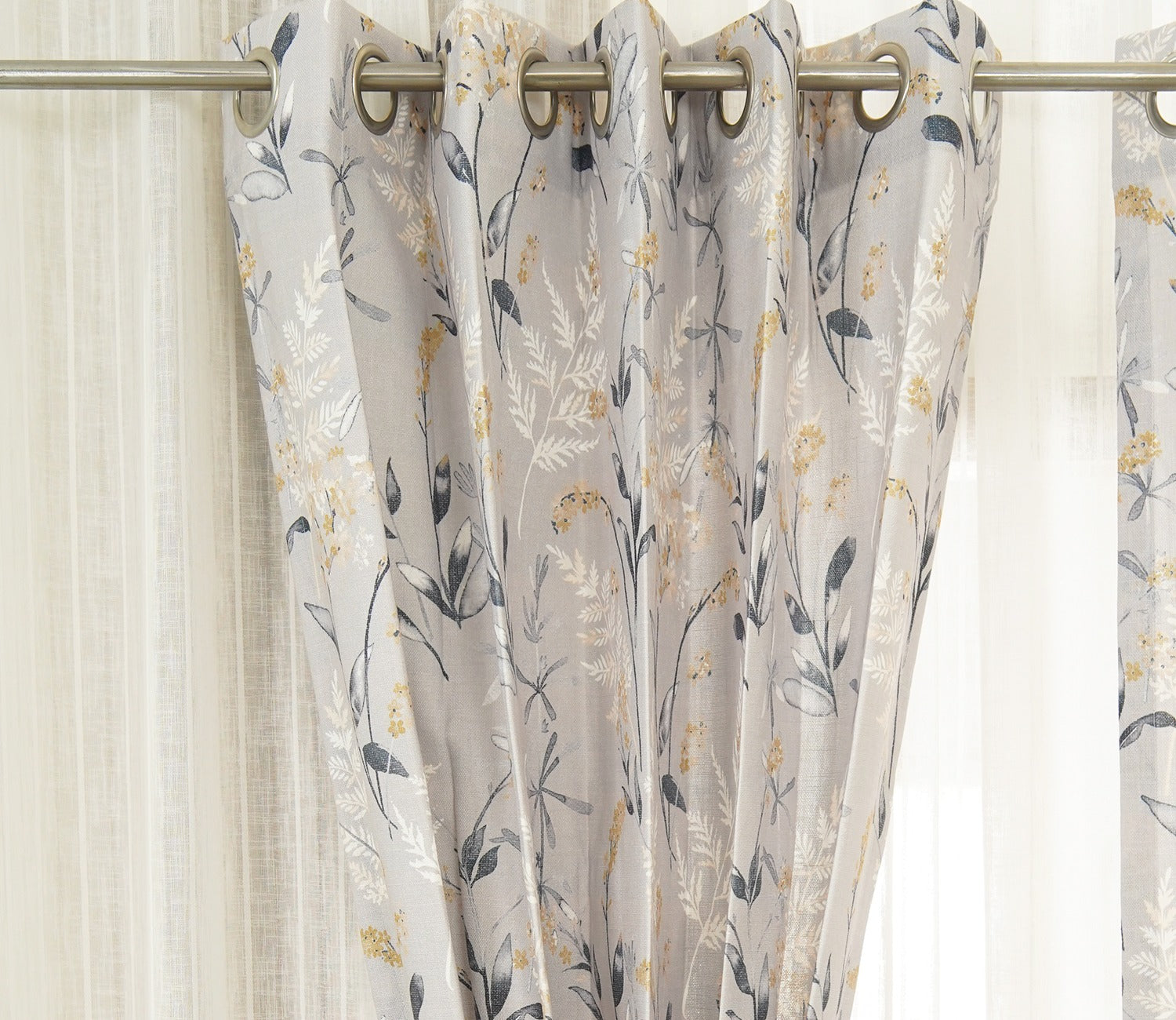 Grey Daisy Uplands Floral Print Light-Filtering Door Curtains Set of 2 (Grey, 7 Feet)