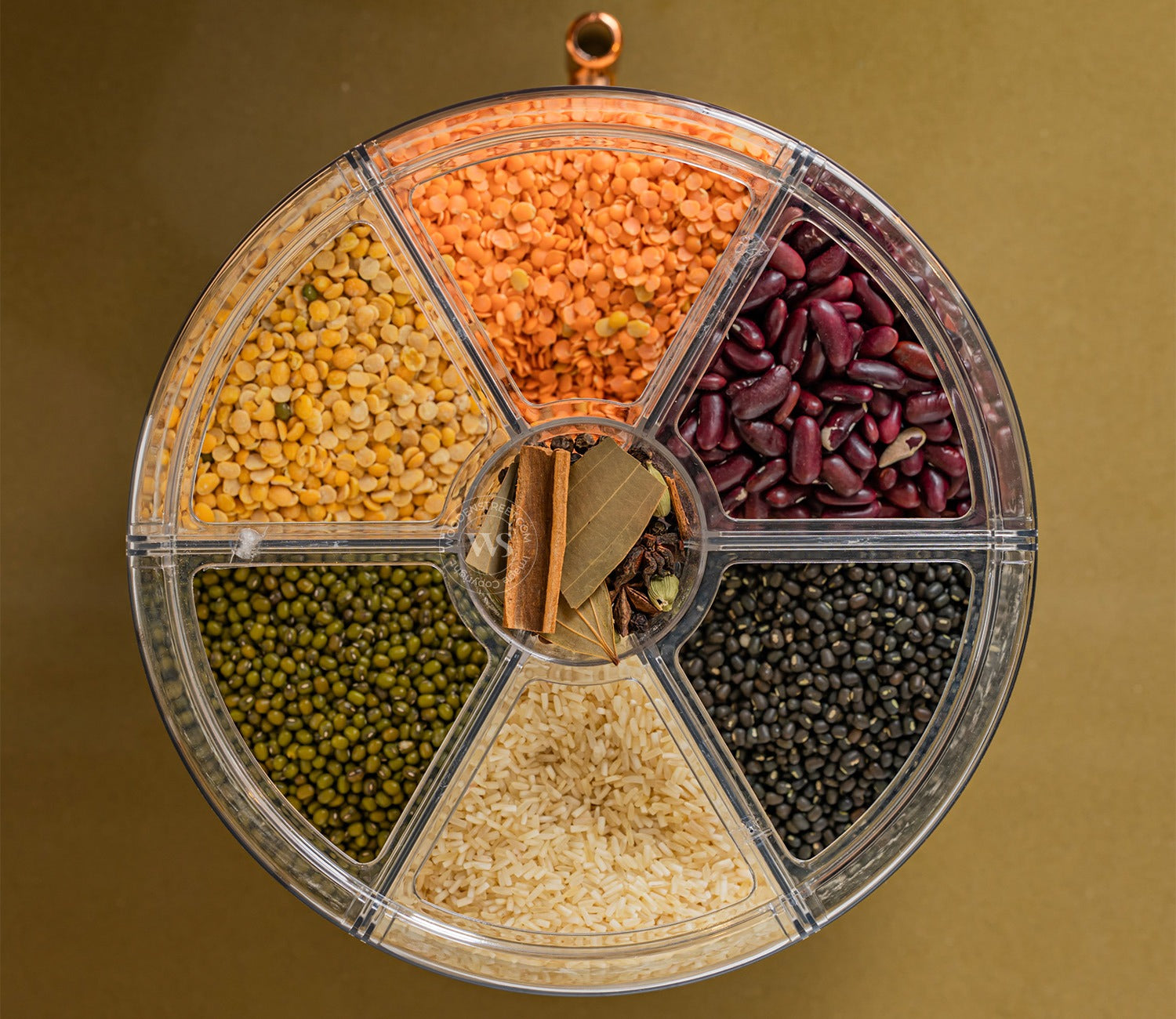 Rotarion 6- Compartment All-In-One Rotating Grain Dispenser (White, Large)