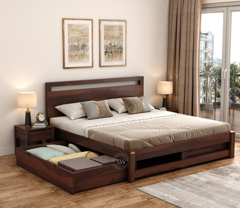 Bacon Bed With Storage (King Size, Walnut Finish)