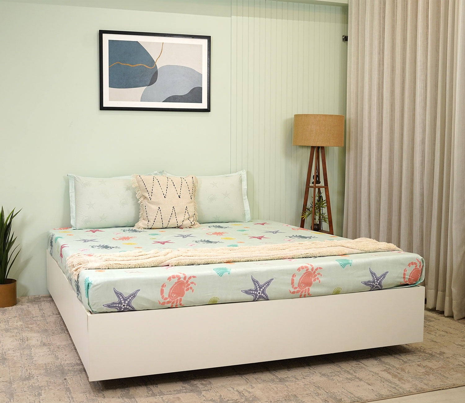 Star And Octopus Flat Cotton Kids Bed Sheet King Size with 2 Pillow Covers