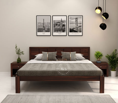 Brixton Sheesham Wood Bed Without Storage (King Size, Walnut Finish)