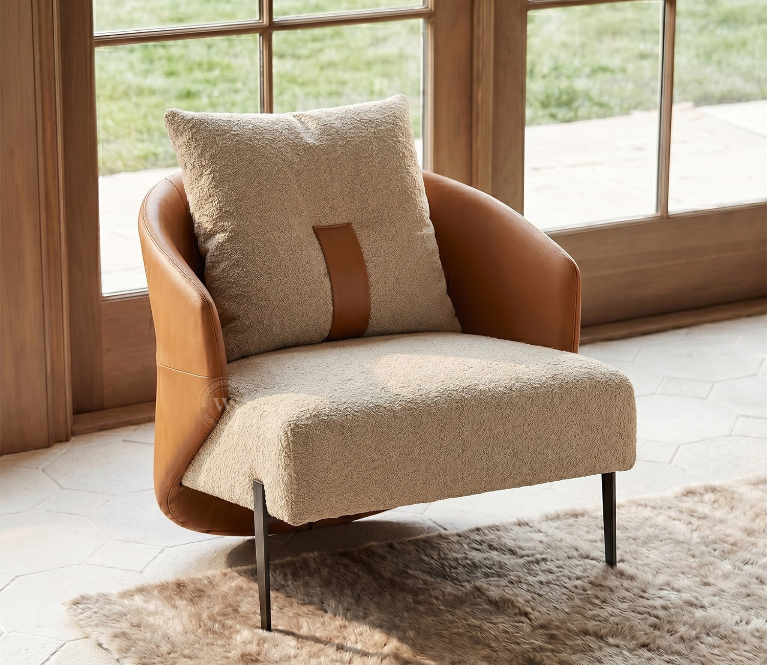 Velora Premium Lounge Chair With Leatherette Backrest & Plush Fabric Seating (Dual Tone)