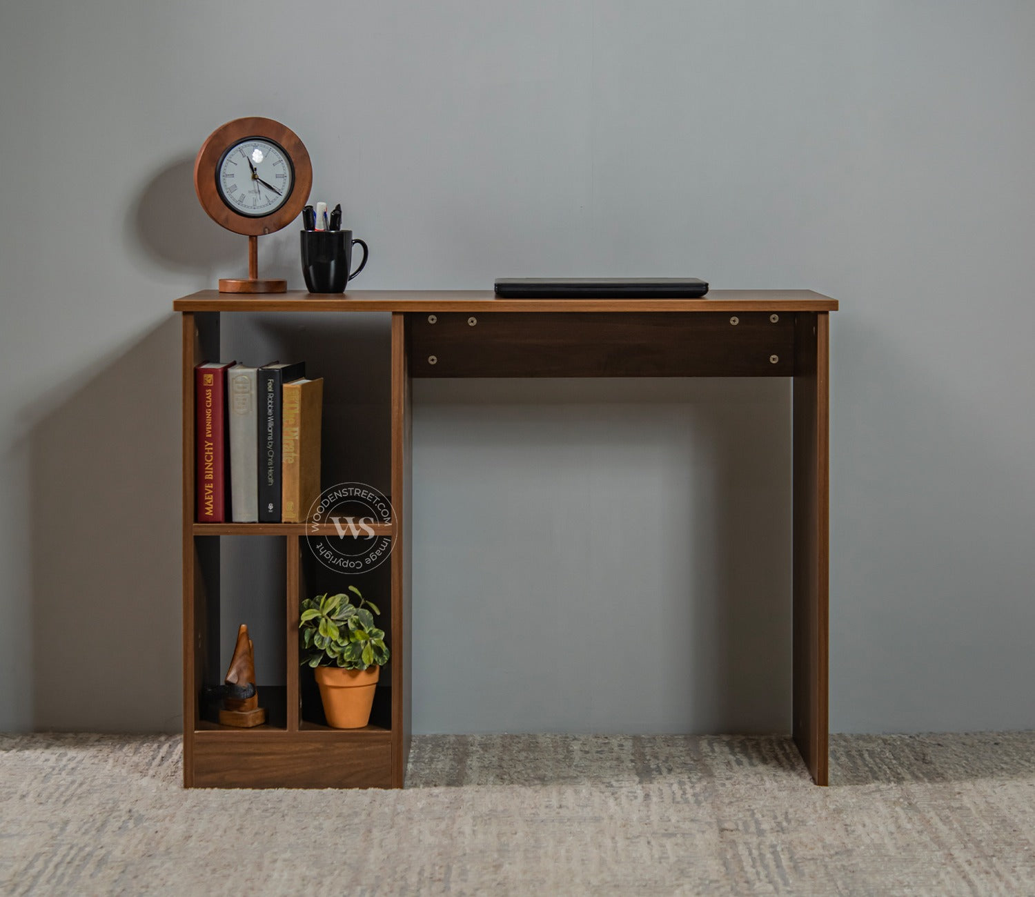 Atom Engineered Wood Study Table With Sectioned Shelf Storage (Columbian Walnut Finish)