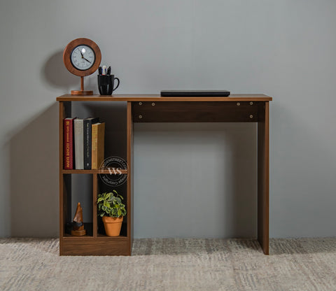 Atom Engineered Wood Study Table With Sectioned Shelf Storage (Columbian Walnut Finish)