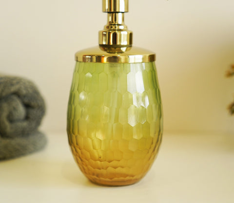 Sorrel Shady Green and Gold Glass Lotion Bottle