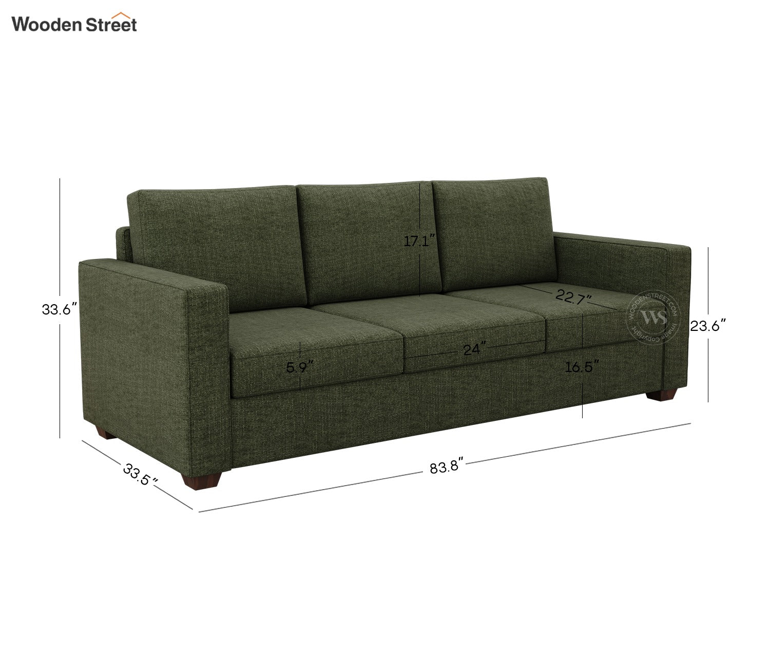 Albus 3 Seater Fabric Sofa (Sage Green)