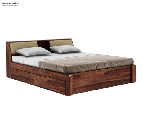 Walken Sheesham Wood Bed with Full Drawer Storage (King Size, Honey Finish)