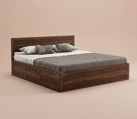 Brixton Sheesham Wood Bed With Box Storage (King Size, Walnut Finish)