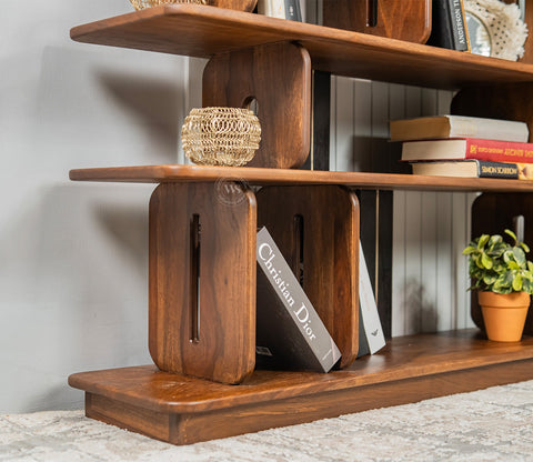 Crossroads Sheesham Wood Bookshelf with Multi-Level Open Storage (Teak Finish)