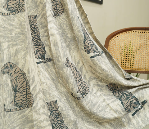 Leopard Print Light-Filtering Door Curtains Set of 2 (Grey, 7 Feet)
