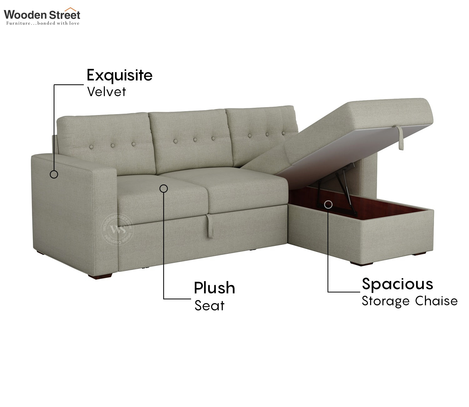 Alfonso Right Aligned Convertible Sofa Cum Bed (Cottage Ivory)